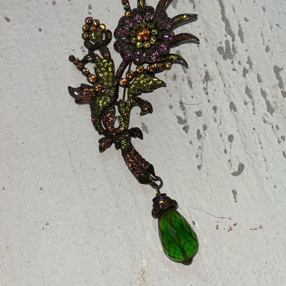 Heidi Daus large brooch pin purple/green flower hanging/dangle bead Swarovski - Picture 8 of 8
